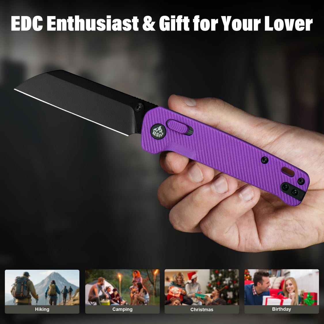 QSP Knife Penguin QS130GL-E2 14C28N Blade Purple FRN Handle Glyde Lock Pocket Knife