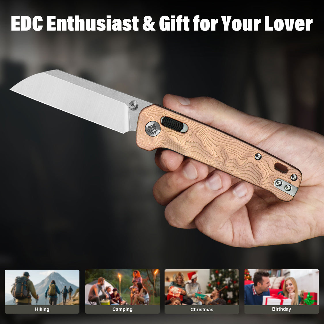 QSP Knives Penguin QS130GL-F1 14C28N Blade G10 with Copper Foil Handle Glyde Lock Pocket Knife