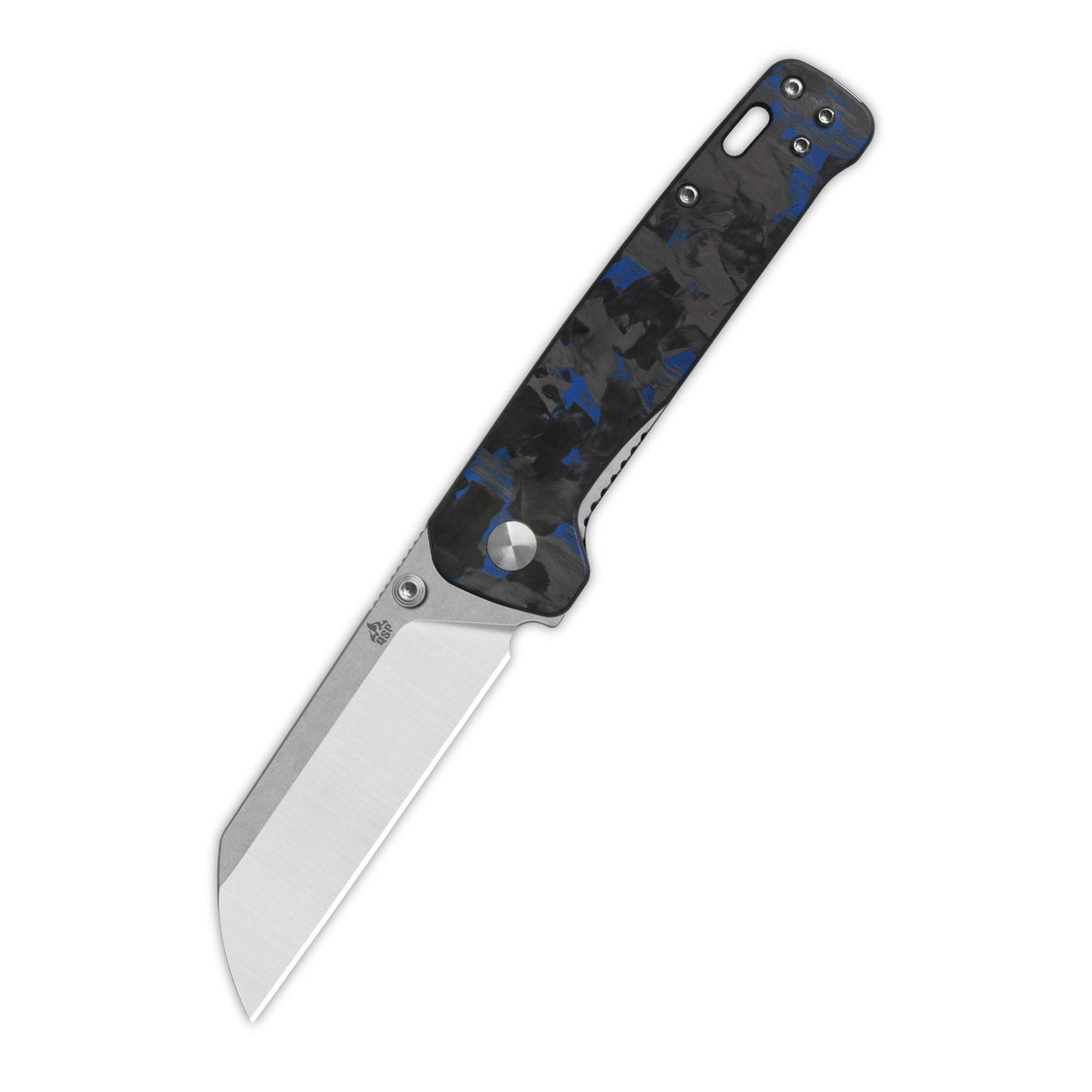 QSP Penguin V2 QS130V2-E1 D2 blade Blue Shredded CF overlay G10 handle Liner Lock Pocket Knife