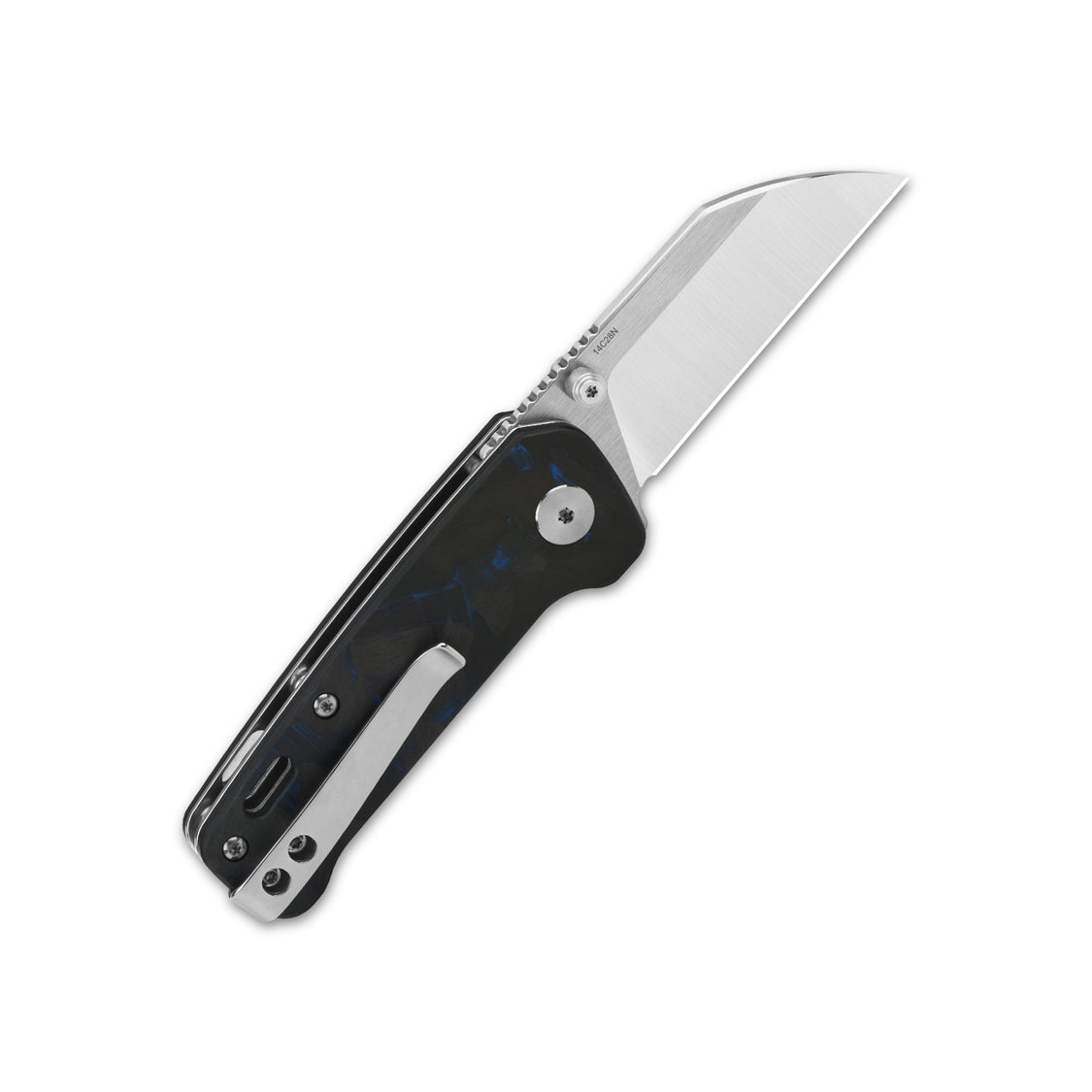 QSP Penguin Mini QS130XS-D1 14C28N Blade Blue Shredded CF overlay G10 Handle Liner Lock Pocket Knife