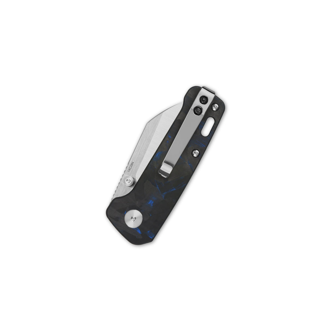 QSP Penguin Mini QS130XS-D1 14C28N Blade Blue Shredded CF overlay G10 Handle Liner Lock Pocket Knife