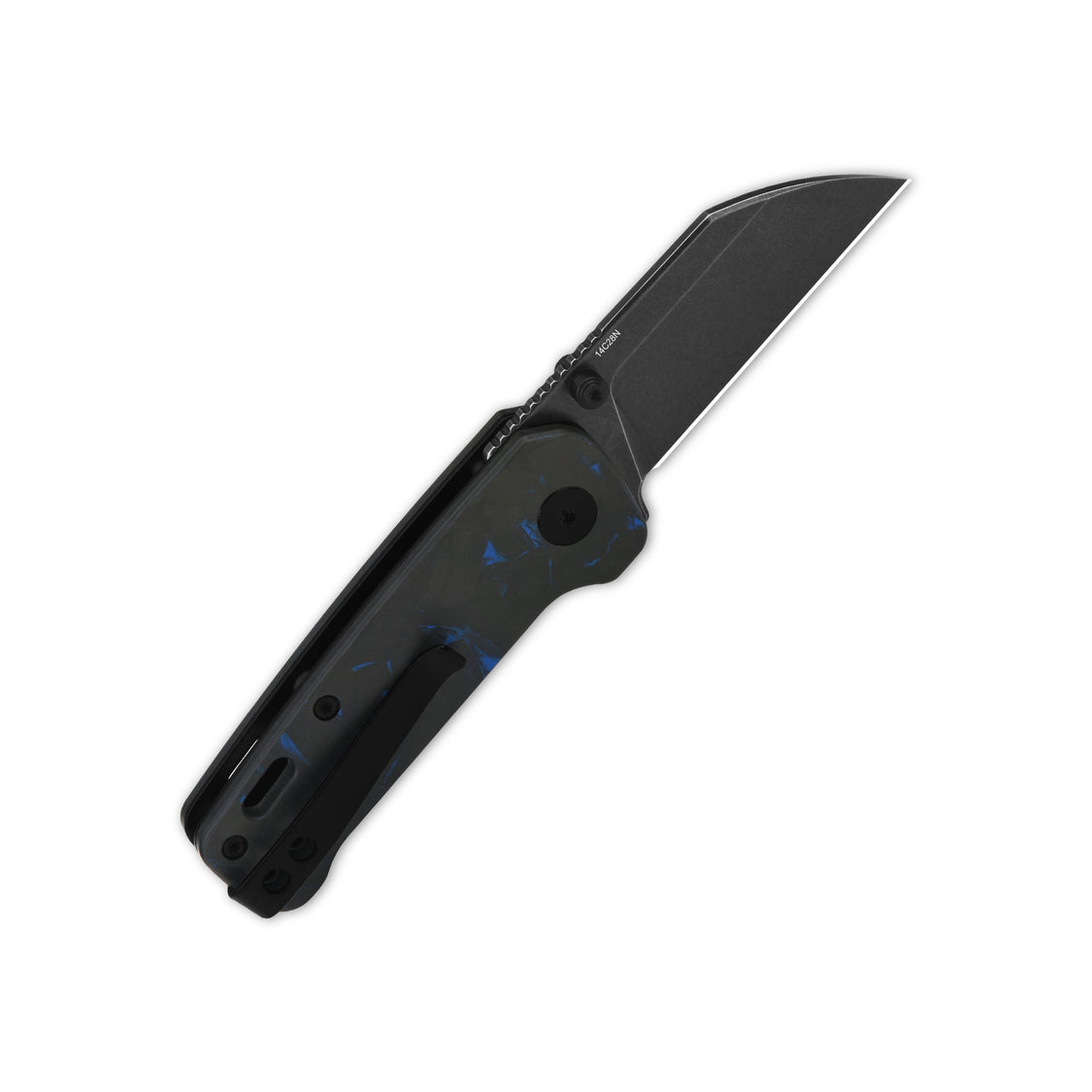 QSP Penguin Mini QS130XS-D2 14C28N Blade Blue Shredded CF overlay G10 Handle Liner Lock Pocket Knife