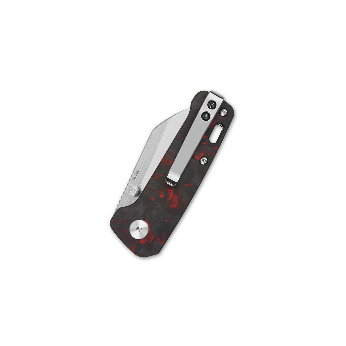 QSP Penguin Mini Liner QS130XS-E1 14C28N Blade Red Shredded CF overlay G10 Handle Lock Pocket Knife