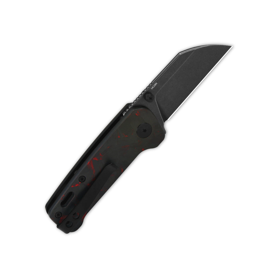 QSP Penguin Mini QS130XS-E2 14C28N Blade Red Shredded CF overlay G10 Handle Liner Lock Pocket Knife