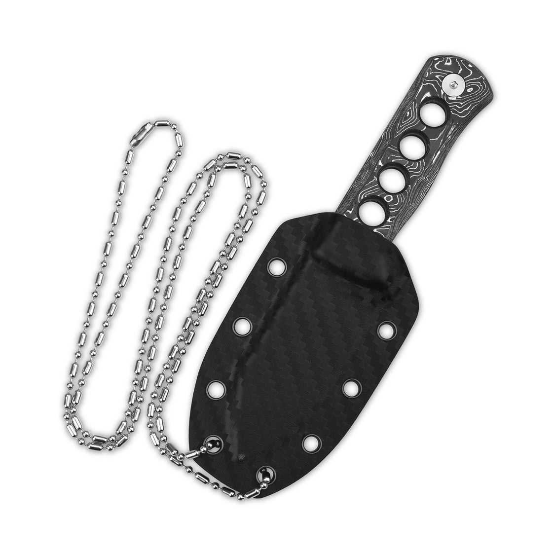 QSP Canary QS141-E Damascus Blade Aluminum/Copper Foil CF Handle with Kydex Sheath Neck Knife