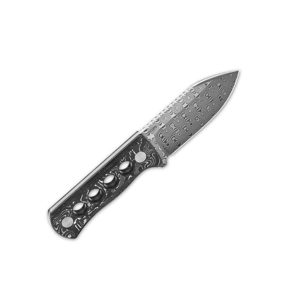 QSP Canary QS141-E Damascus Blade Aluminum/Copper Foil CF Handle with Kydex Sheath Neck Knife
