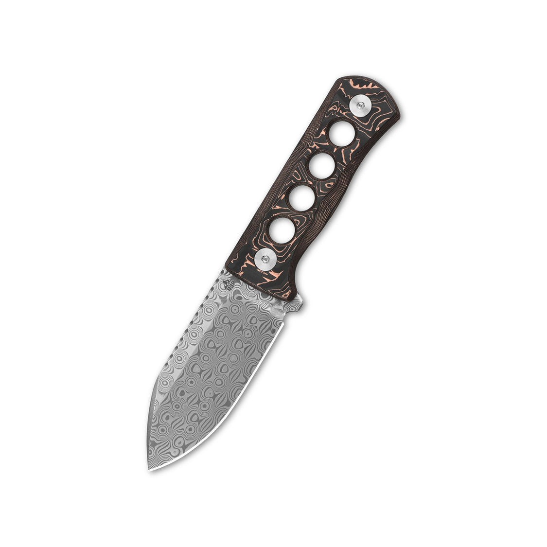QSP Canary QS141-F Damascus Blade Aluminum/Copper Foil CF Handle with Kydex Sheath Neck Knife