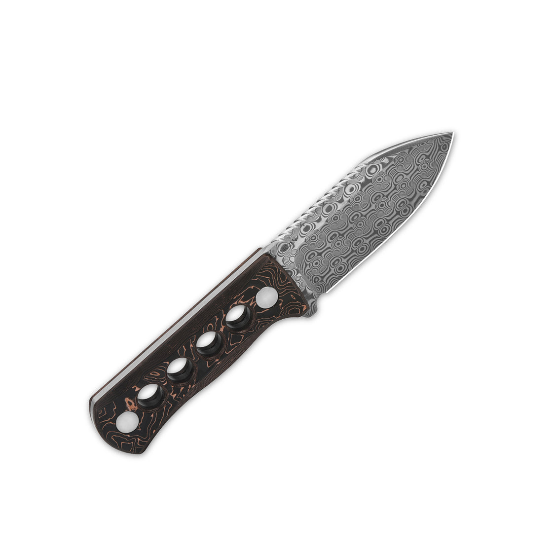 QSP Canary QS141-F Damascus Blade Aluminum/Copper Foil CF Handle with Kydex Sheath Neck Knife
