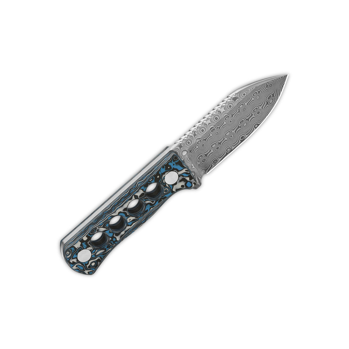 QSP Canary QS141-I Laminated Damascus Blade Camo CF Handle Neck Knife