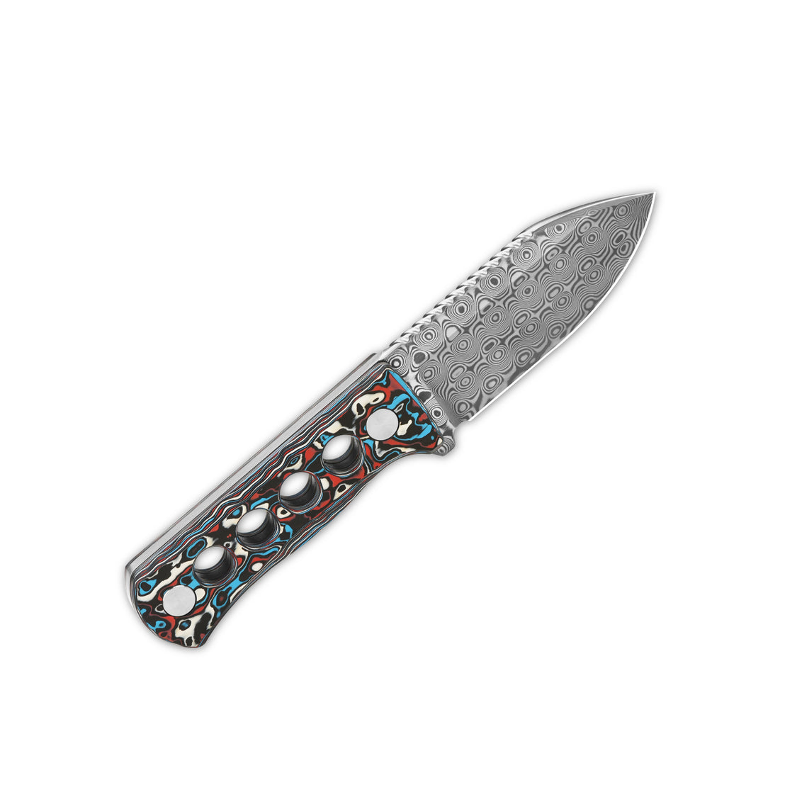QSP Canary QS141-J Laminated Damascus Blade Camo CF Handle Neck Knife