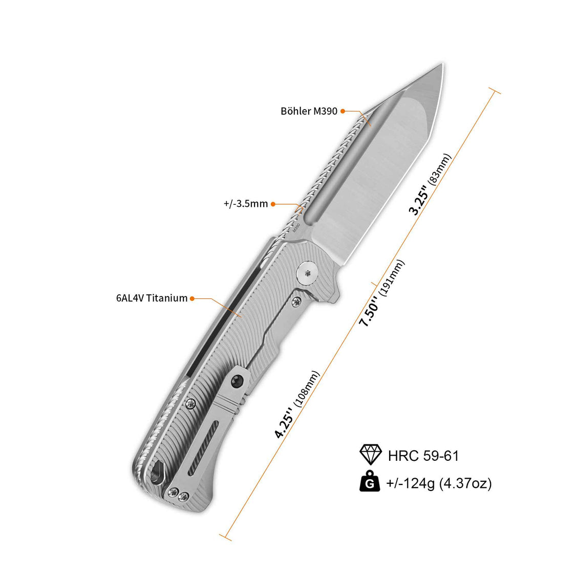 QSP Rhino QS143-G Böhler M390 Compound blade Texture Titanium handle Frame lock Pocket knife