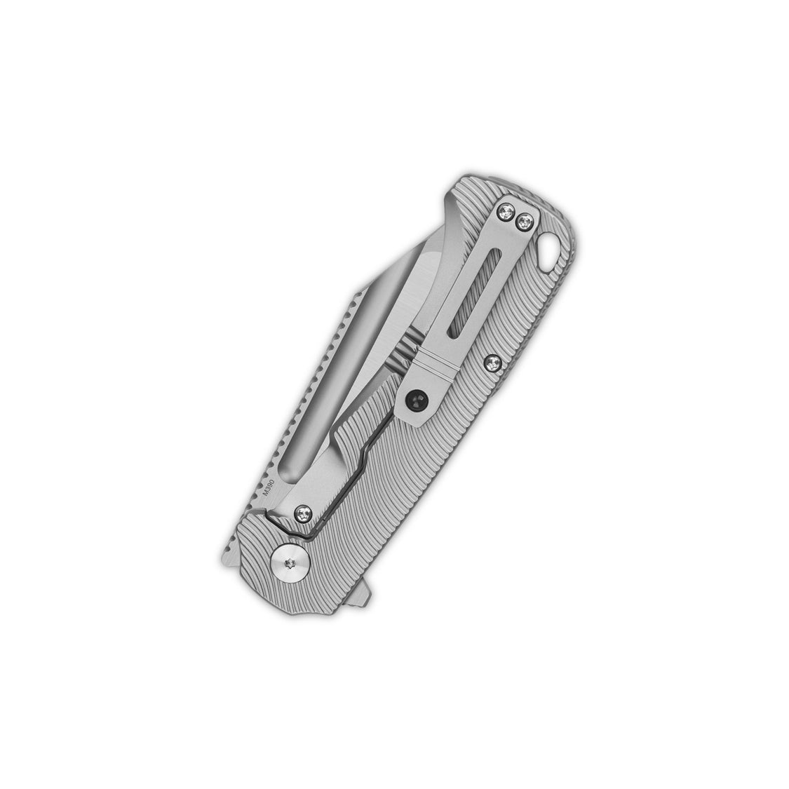 QSP Rhino QS143-G Böhler M390 Compound blade Texture Titanium handle Frame lock Pocket knife