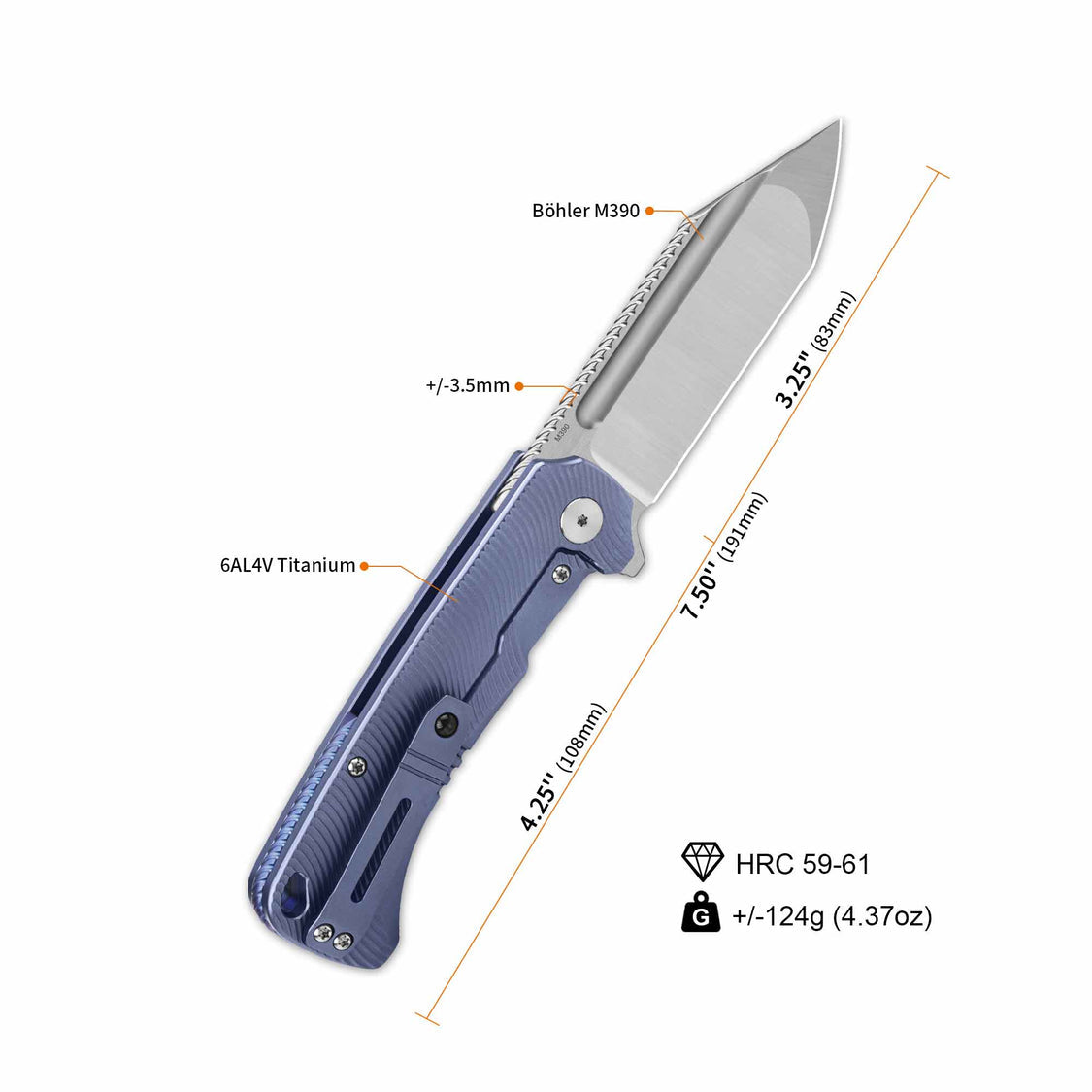 QSP Rhino QS143-I Böhler M390 Compound blade Texture Titanium handle Frame lock Pocket knife