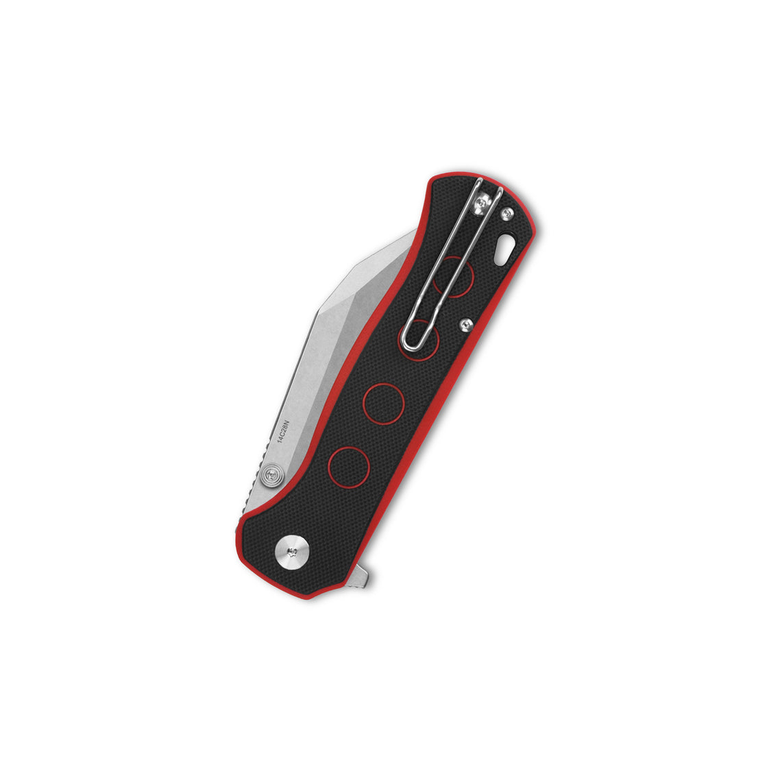 QSP Swordfish QS149-A1 14C28N blade Black/Red G10 handle Button Lock Pocket Knife