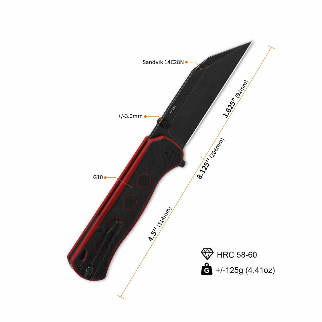 QSP Swordfish QS149-A2 14C28N blade Black/Red G10 handle Button Lock Pocket Knife