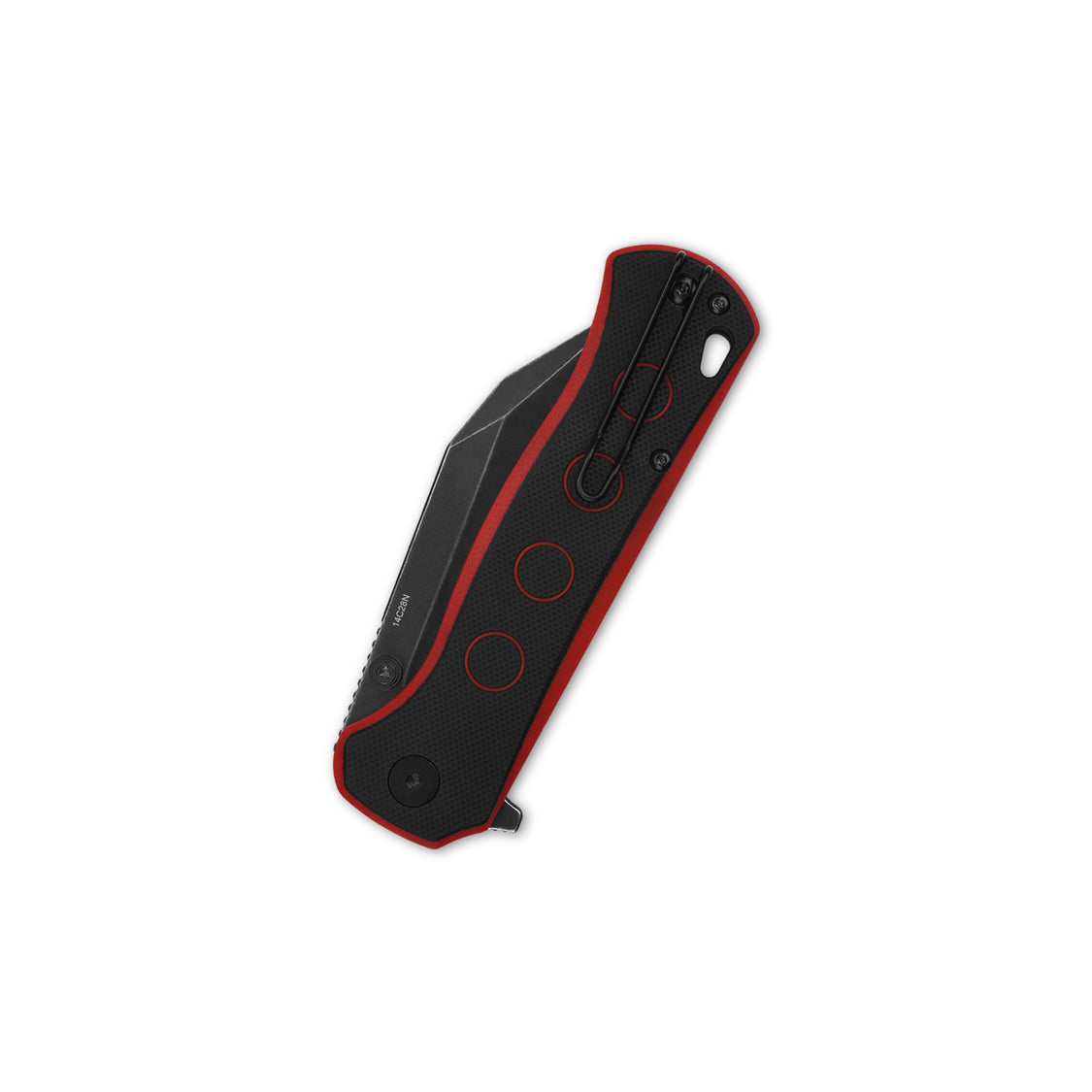 QSP Swordfish QS149-A2 14C28N blade Black/Red G10 handle Button Lock Pocket Knife
