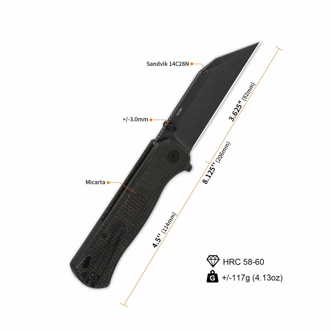 QSP Swordfish QS149-C2 14C28N blade Dark Brown Micarta handle Button Lock Pocket Knife
