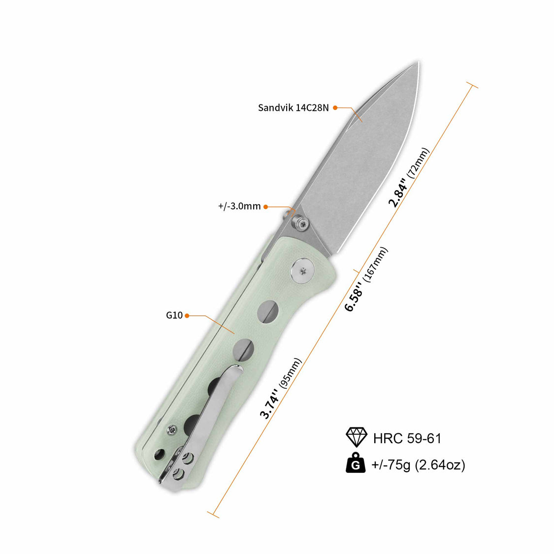 QSP Canary Folder QS150-E1 14C28N Blade Jade G10 Handle Liner Lock Pocket Knife