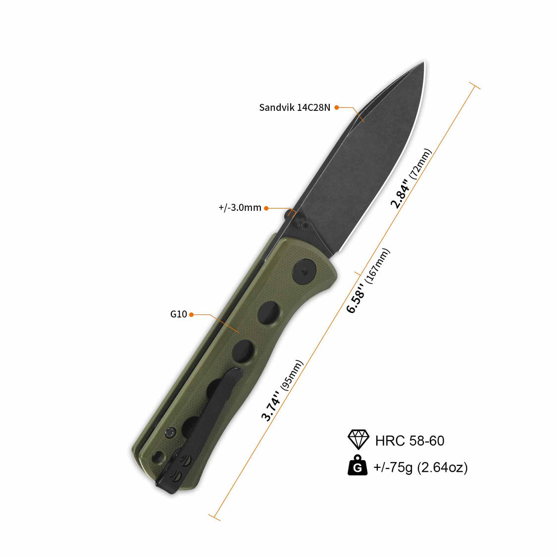 QSP Canary Folder QS150-F2 14C28N Blade Olive Green G10 Handle Liner Lock Pocket Knife