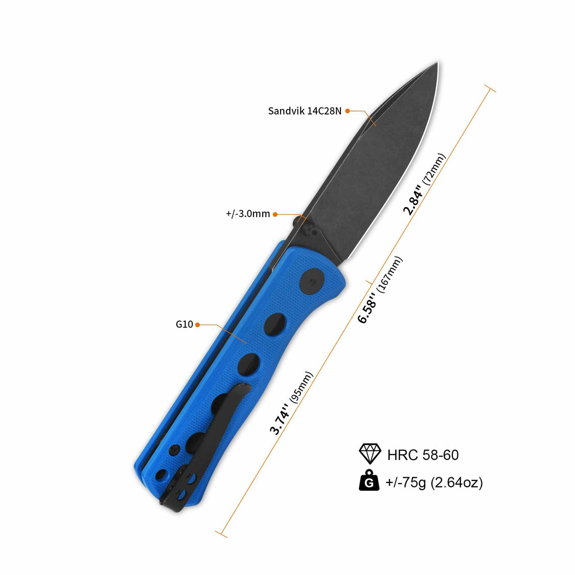 QSP Canary Folder QS150-I2 14C28N Blade Blue G10 Handle Liner Lock Pocket Knife