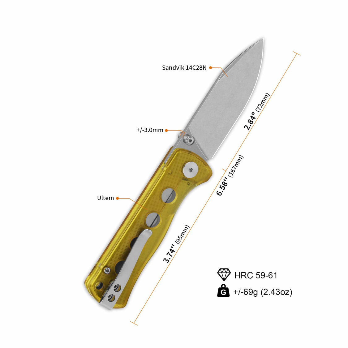 QSP Canary Folder QS150-J1 14C28N Blade Ultem Handle Liner Lock Pocket Knife
