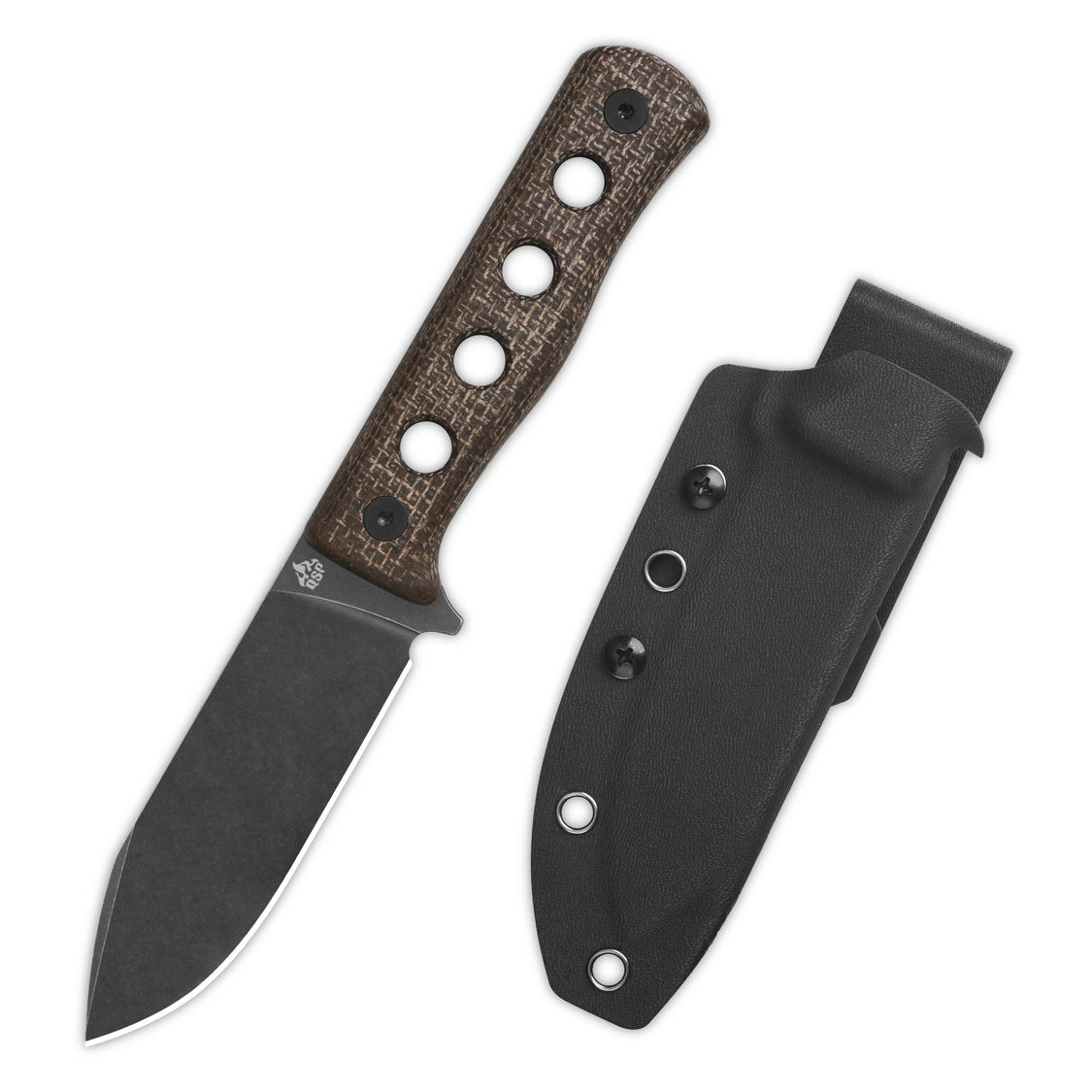 QSP QS155-A2 Canary Fixed Blade Knife Cr8Mo2VSi(DC53) Blade Dark Brown Micarta Handle