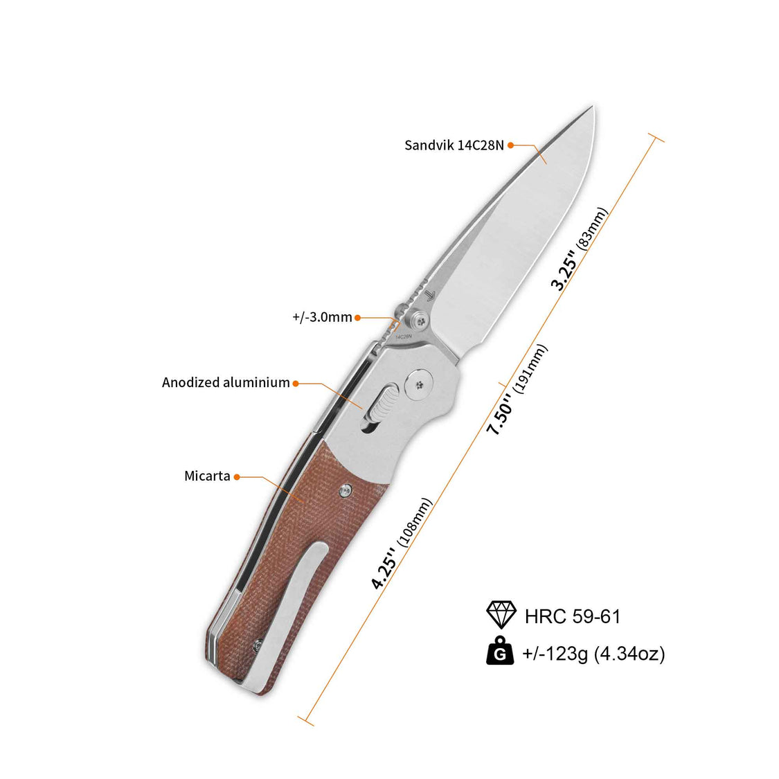 QSP Vault QS157-C1 14C28N Blade Tan Micarta Handle Glyde Lock Pocket Knife