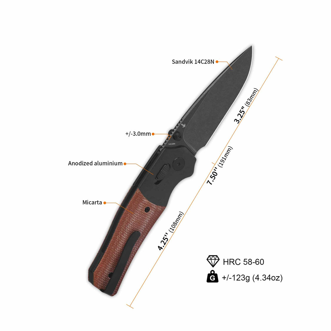 QSP Vault QS157-C2 14C28N Blade Tan Micarta Handle Glyde Lock Pocket Knife