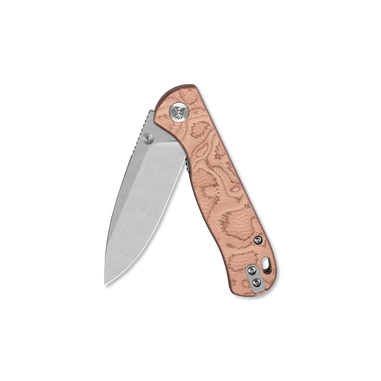 QSP Ferret QS170-E1 Stonewashed Nitro-V Blade Copper Foil G10 Handle Liner Lock Folding Knife