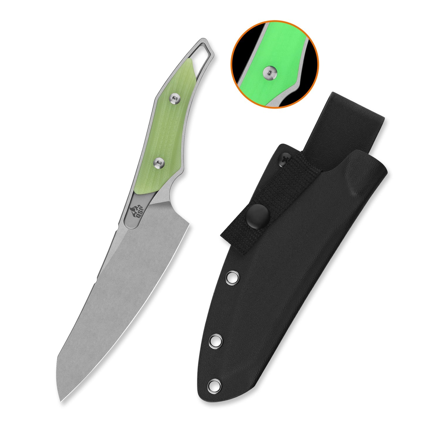 QSP T-Cook QS172-B1 Stonewashed Nitro-V Blade Glow-in-the-Dark G10 Handle Fixed Blade Knife