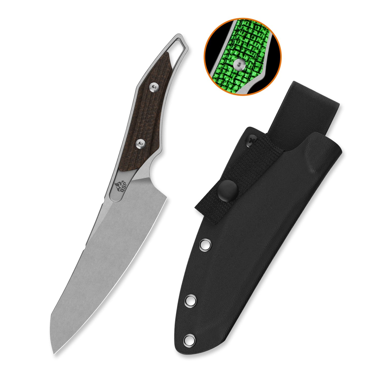 QSP T-Cook QS172-C1 Stonewashed Nitro-V Blade Glow-in-the-Dark Micarta Handle Fixed Blade Knife