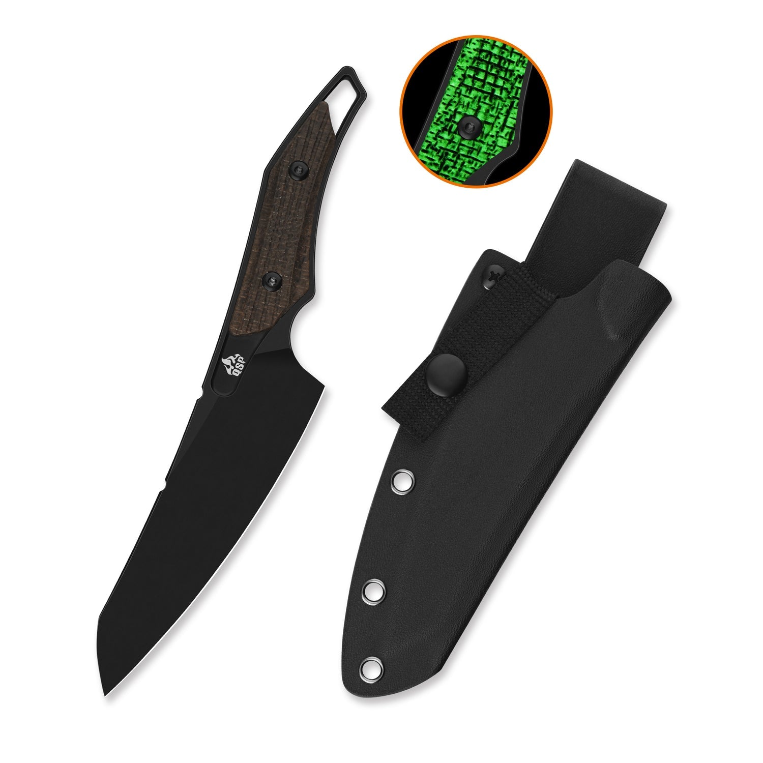 QSP T-Cook QS172-C2 Black Nitro-V Blade Glow-in-the-Dark Micarta Handle Fixed Blade Knife