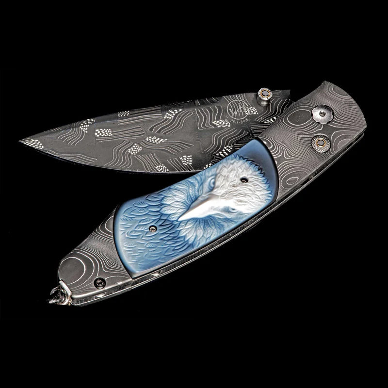 William Henry B12 DIGNITY Damascus Blade Damascus Handle Pocket Knife Button Lock Knives