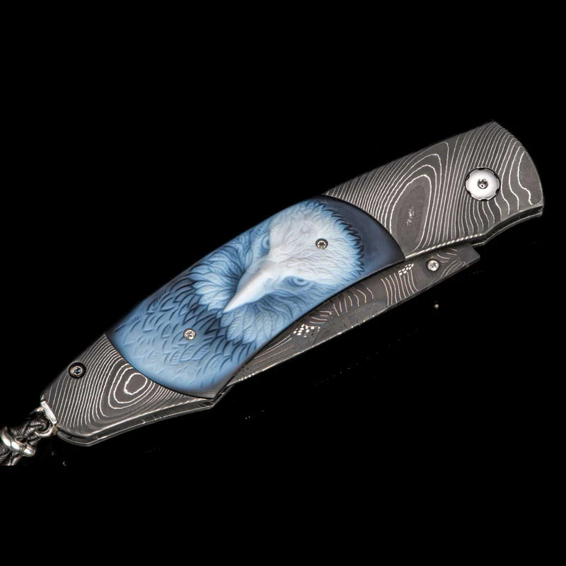 William Henry B12 DIGNITY Damascus Blade Damascus Handle Pocket Knife Button Lock Knives