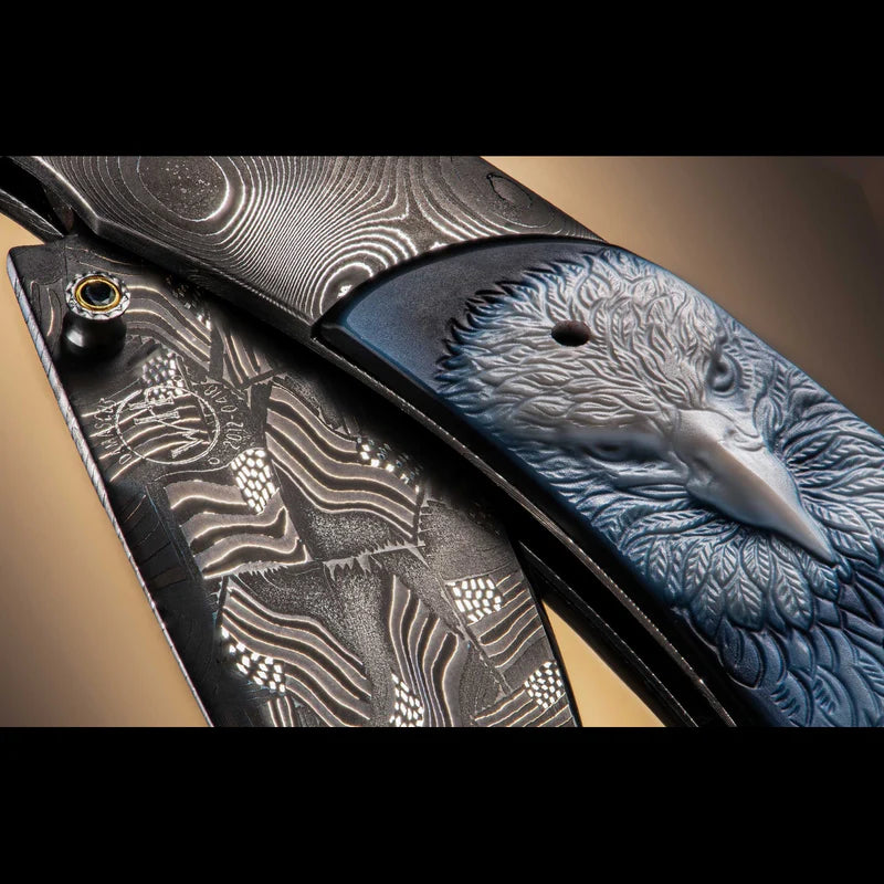 William Henry B12 DIGNITY Damascus Blade Damascus Handle Pocket Knife Button Lock Knives