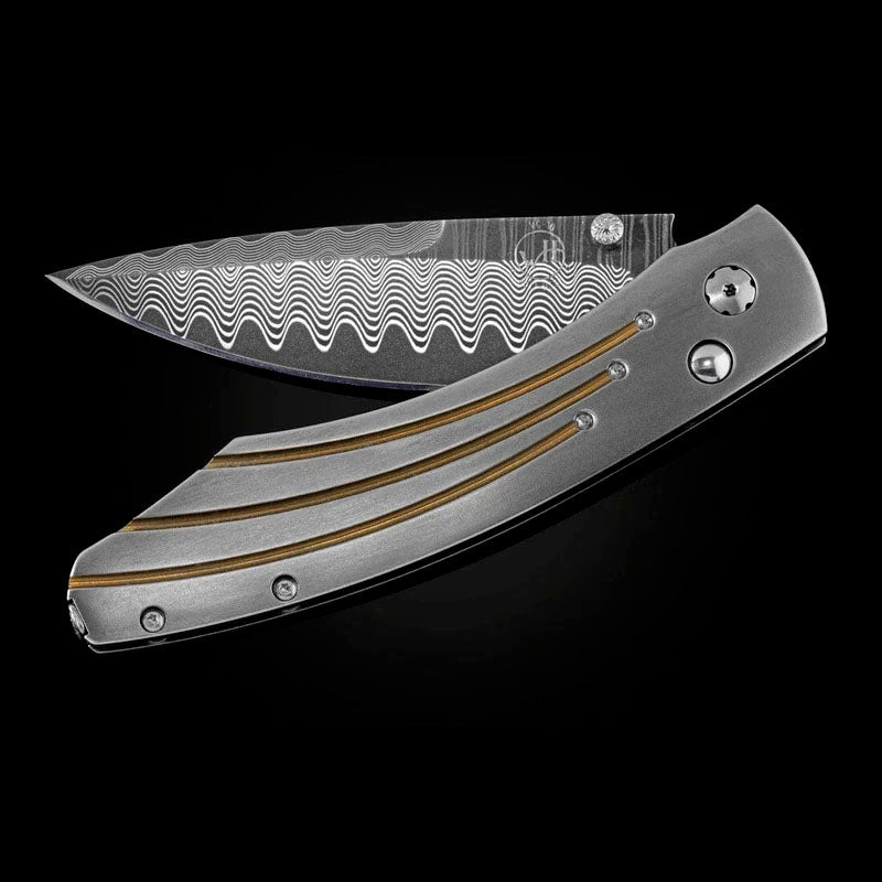 William henry B12 GOLDEN ARCH Damascus Blade Titanium Handle Pocket Knife Button Lock Knives