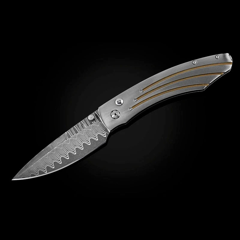 William henry B12 GOLDEN ARCH Damascus Blade Titanium Handle Pocket Knife Button Lock Knives