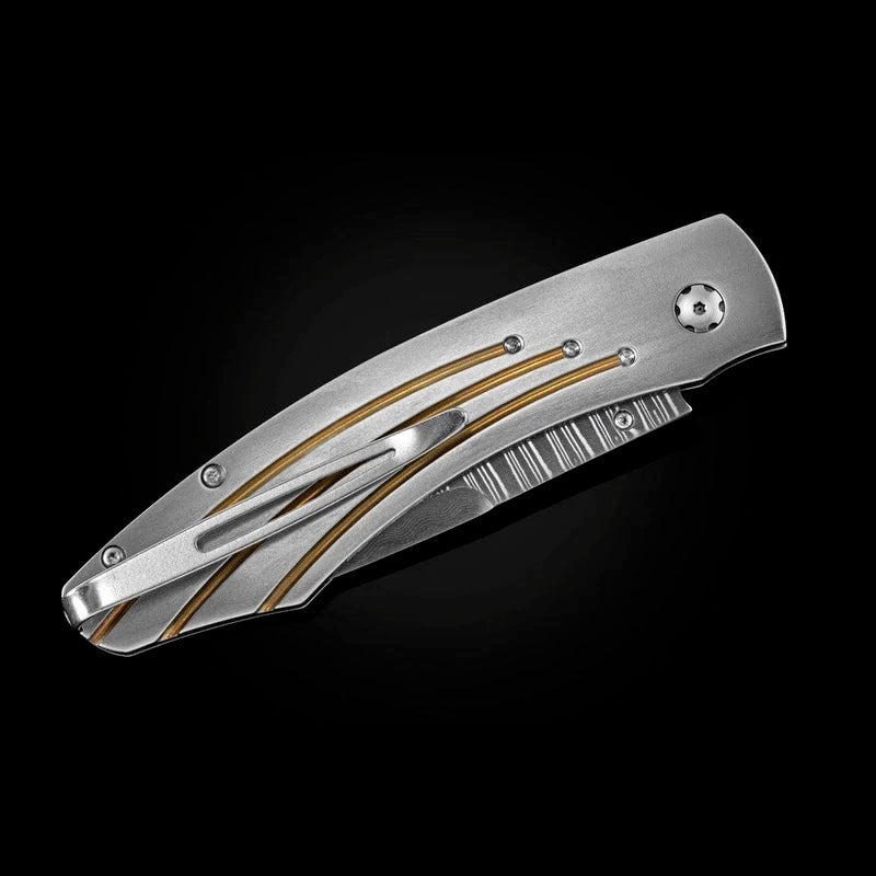 William henry B12 GOLDEN ARCH Damascus Blade Titanium Handle Pocket Knife Button Lock Knives