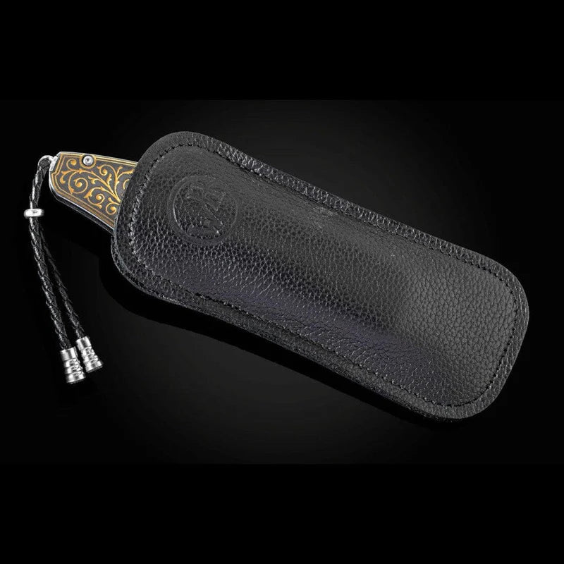 William Henry B12 GOLDEN VIN Damascus Blade 24K Gold Koftgari Frame Folding Knife Button Lock