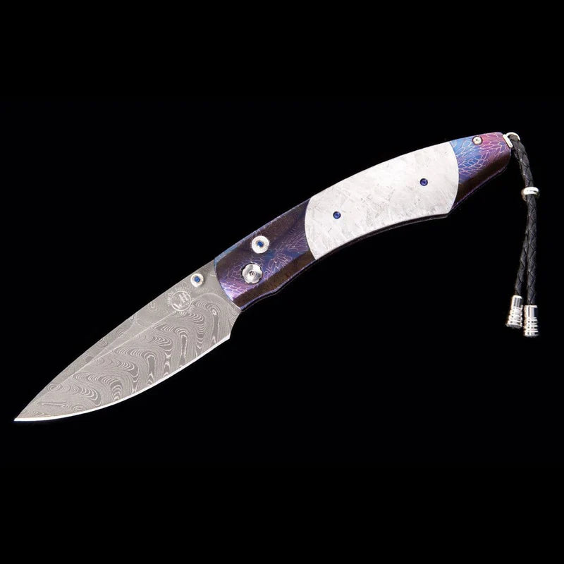 William henry B12 SPATIAL Chad Nichols Damasucs Blade heat-blued damascus handle inlaid with meteorite Pocket Knife Button Lock Knives