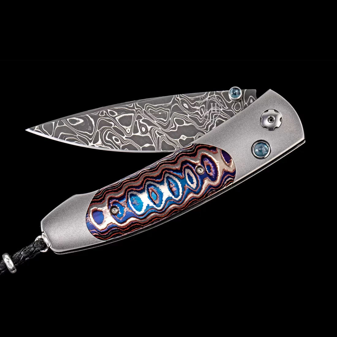 William Henry B05 DARK FIRE Chad Nichols Dmascus Blade Titanium with 'Wave' Mokume Pocket Knife