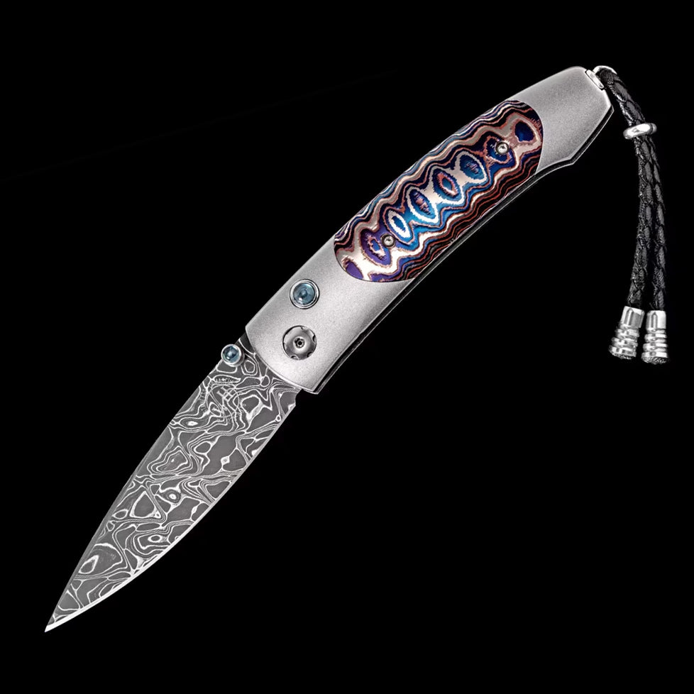 William Henry B05 DARK FIRE Chad Nichols Dmascus Blade Titanium with 'Wave' Mokume Pocket Knife