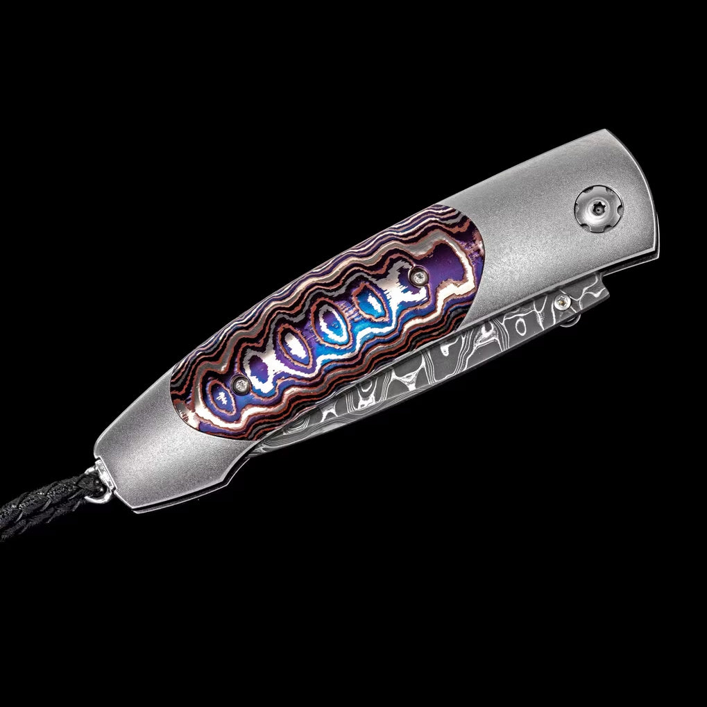 William Henry B05 DARK FIRE Chad Nichols Dmascus Blade Titanium with 'Wave' Mokume Pocket Knife