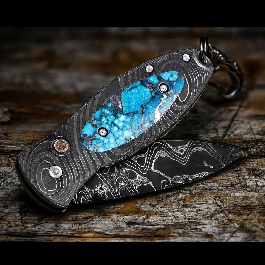 William Henry B02 KINGMAN Pendant Knife Chad Nichols Damascus Blade Damascus Handle inlaid Turquoise