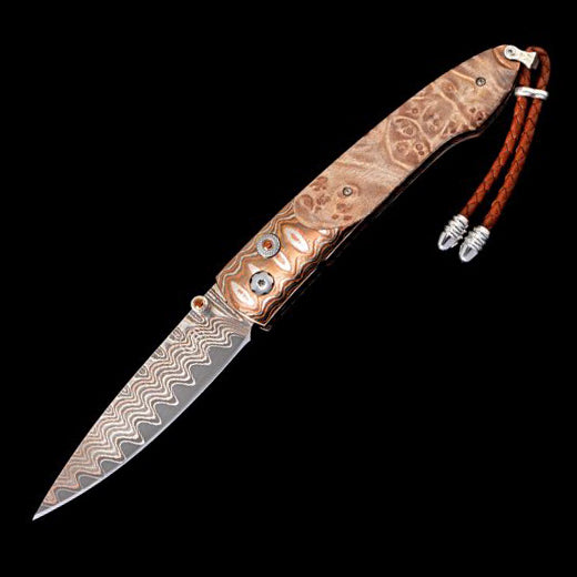 William Henry B10 BURL Copper Wave Damascus Blade Wave Mokume With Handle Button Lock Pocket Knife