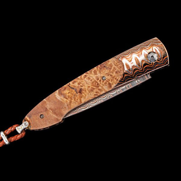 William Henry B10 BURL Copper Wave Damascus Blade Wave Mokume With Handle Button Lock Pocket Knife