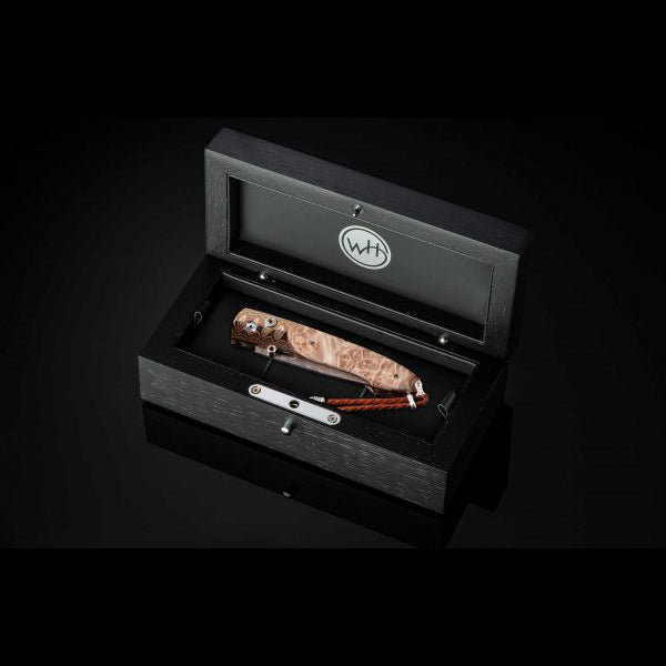 William Henry B10 BURL Copper Wave Damascus Blade Wave Mokume With Handle Button Lock Pocket Knife