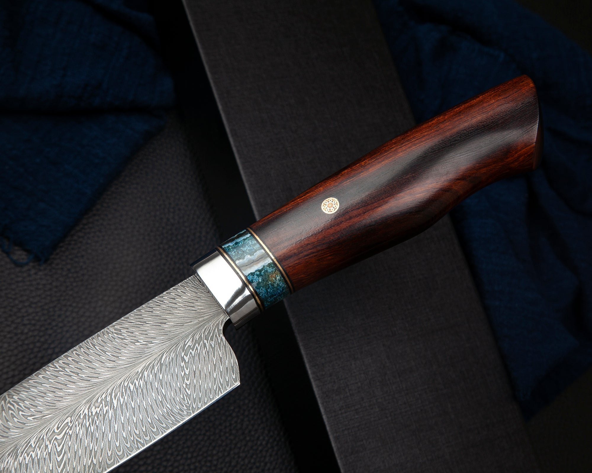 Xin Cutlery 3600 Layer Folded Forged Damascus Blade Iron Wood and Mammoth Ivory Fossil Handle Knife