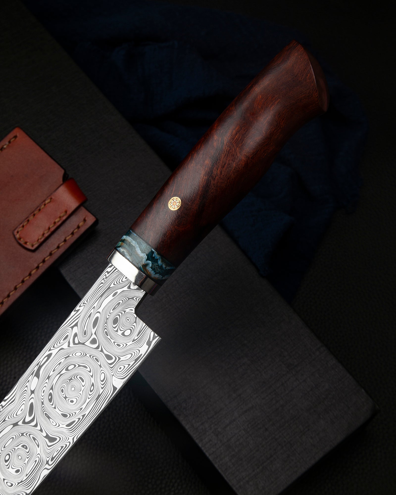 Xin Cutlery Damasteel Chef Knife of Grosserosen Pattern Ironwood and Mammoth Ivory Fossil Handle Knife