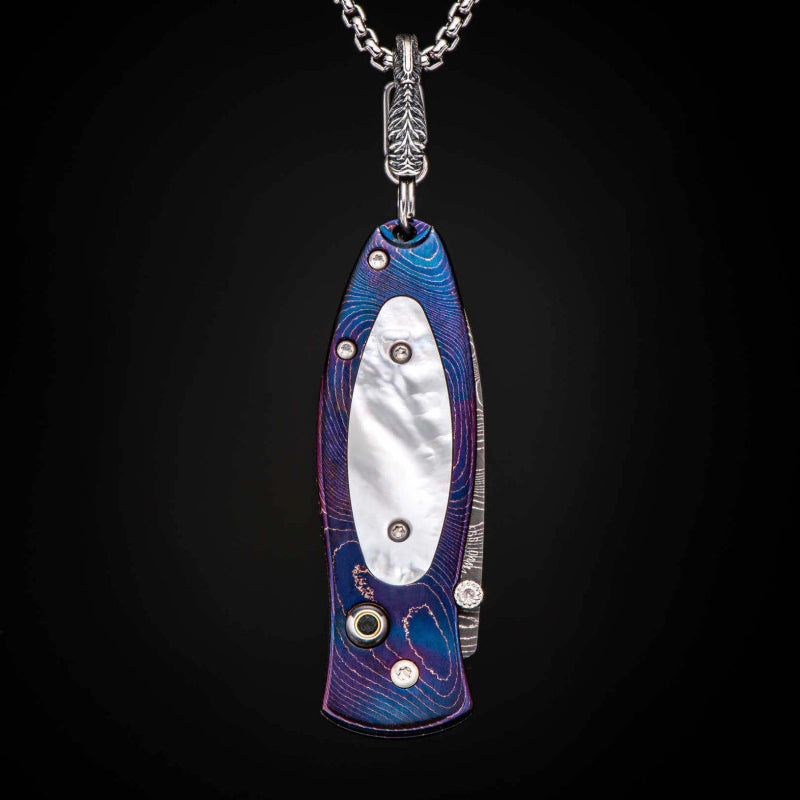 William Henry B02 BLUENOTE Pendant Knife Chad Nichols Damascus Blade Timascus Handle